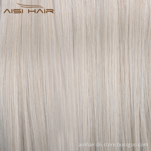 Aisi Hair Silky Straight Synthetic Lace Front Wigs Ombre Brown to Gray Heat Resistant Wigs Lace Front Middle Part Wig for Women